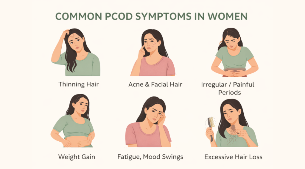 common pcod symptoms in women