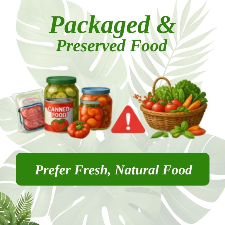 Packaged and preserved foods like canned items compared with fresh vegetables promoting natural food choices for kidney health