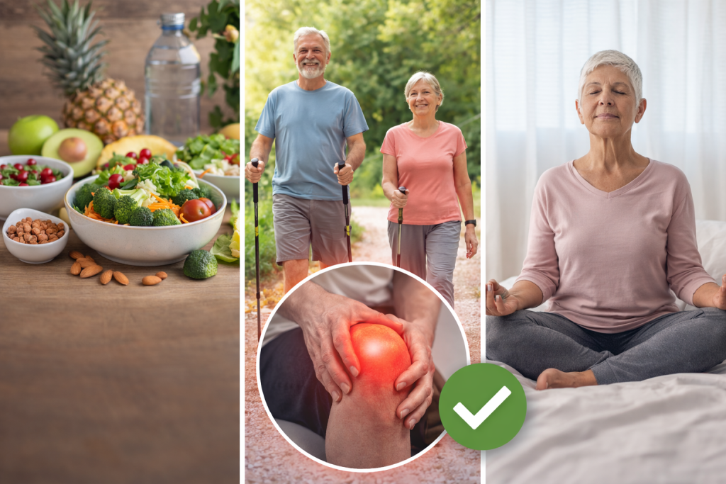 why knee pain increases with age and how balanced lifestyle including diet exercise and meditation supports joint health