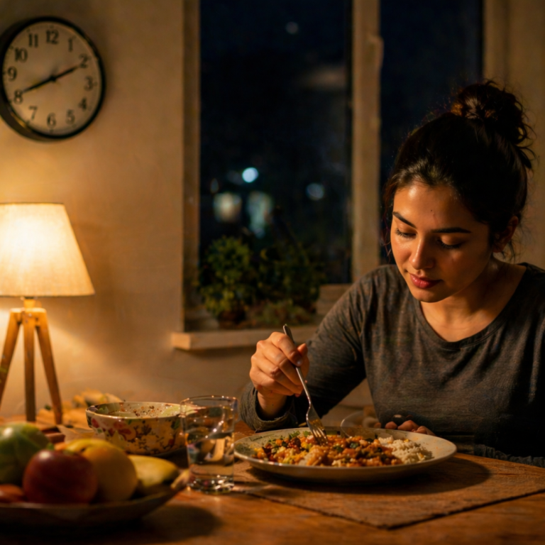 Lifestyle habits that affect blood sugar balance showing late night eating and its impact on digestion and metabolic health