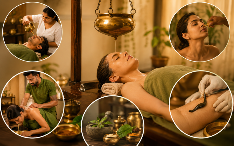 Ayurvedic massage in Amritsar showing Panchakarma therapies with traditional detox treatments, herbal healing methods, and holistic wellness care.